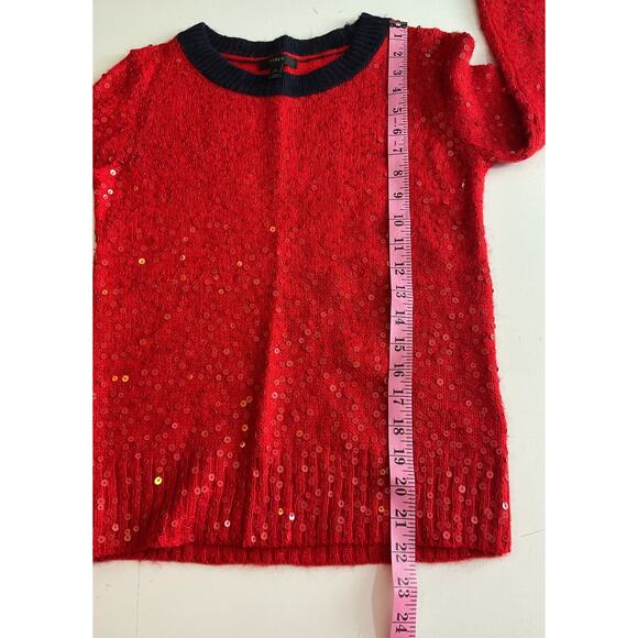 J.Crew $98 XS Red Allover Sequin Wool Mohair Black Trim Sweater - Picture 4 of 7
